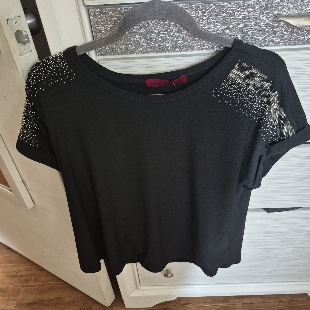 Scarlett Black Short Sleeve Top with Embellishments